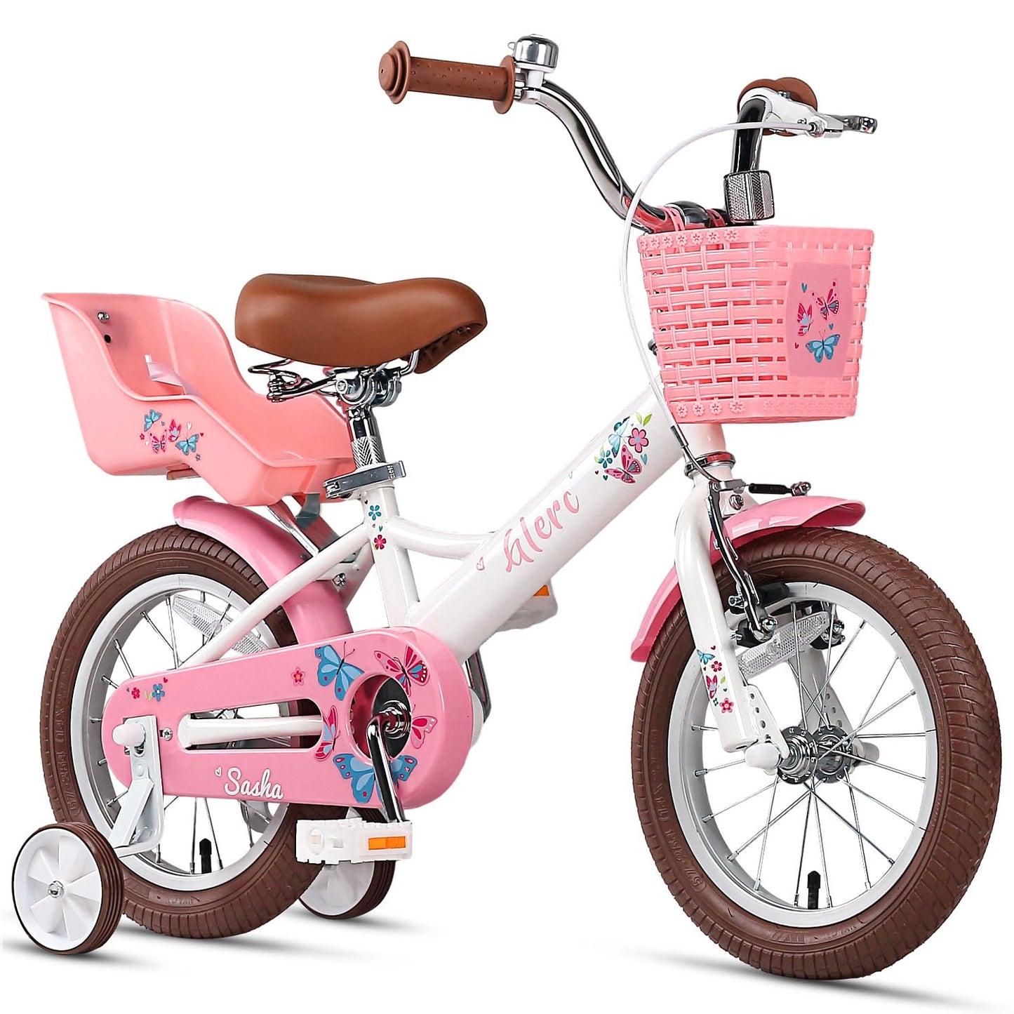 Glerc Sasha Girls Bike, 12 Inch Kids Bicycle for Ages 2-4 Years Old Children, Retro Vintage Style Toddler Bicycle with Doll Bike Seat and Basket, White
