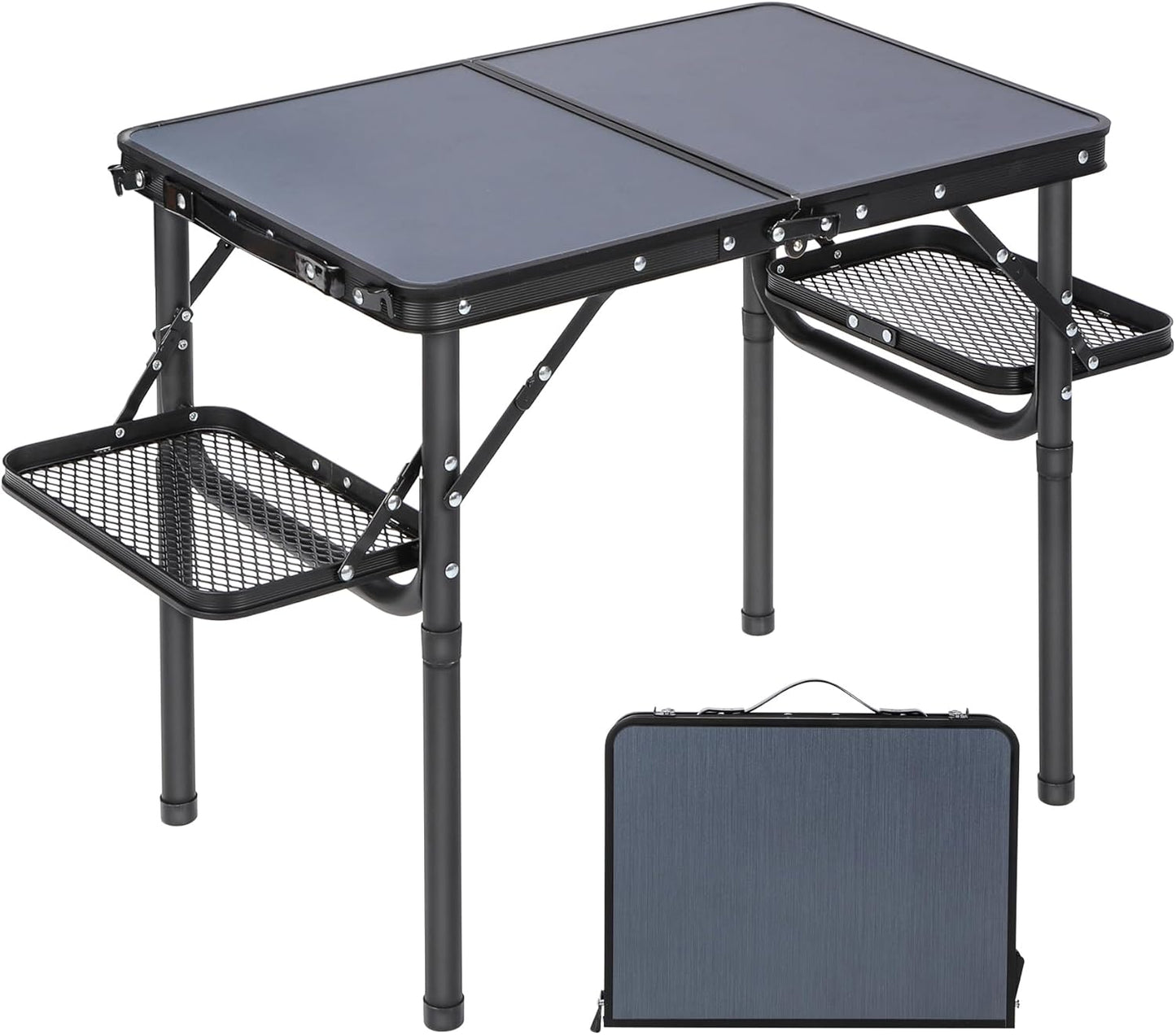 RedSwing Small Folding Table 2ft, Adjustable Height with Extra Space, Lightweight and Portable Aluminum Frame Camping Table for Outdoor Indoor Picnic, Black
