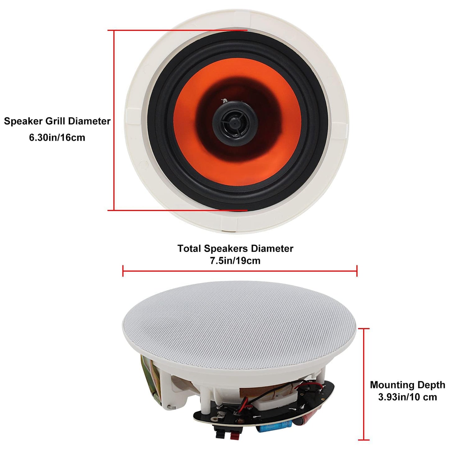 Herdio 6.5" 600 Watts Bluetooth Ceiling Speakers Wireless Home Recessed Speaker System Suitable for Indoor,Kitchen,Home Theater,Bedroom,Office,Covered Patio（4 Speakers）