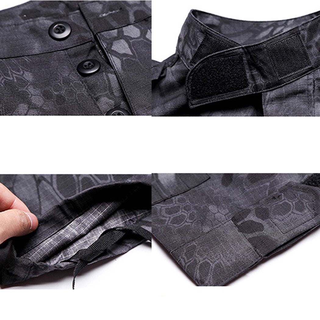 Tactical Suit Men’s Camouflage Combat BDU Jacket Shirt & Trousers Uniform Camo Suit Belt CS Game Military Paintball Airsoft (XL, MCBK)
