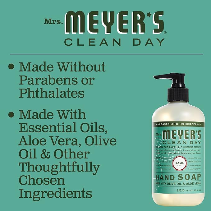 MRS. MEYER'S CLEAN DAY Hand Soap Refill, Made with Essential Oils, Basil, 33 fl. oz