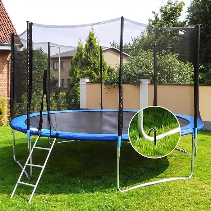 AAGUT Trampoline Stakes 16 Inch 8 Pack, 3/8 Inch Trampoline Tie Down Anchor Kit High Wind Heavy Duty, Black Coated Trampolines Accessories U Shaped Ground Rebar Stakes for Soccer Goal, Swing Set