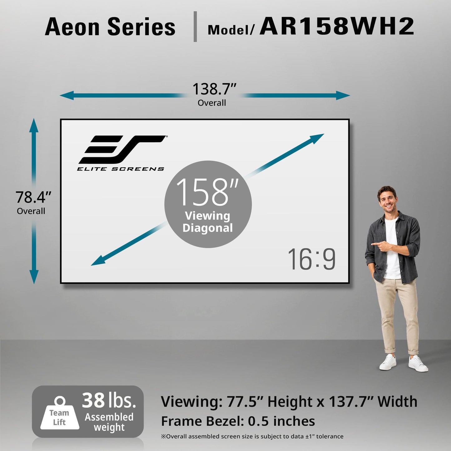 Elite Screens Aeon Series 158-Inch Projector Screen 16:9, Edge-Free Fixed Frame, 8K/4K UHD, CineWhite UHD-B, Wall Mounted for Standard, Short & UST Projectors, Home Theater & Gaming, AR158WH2