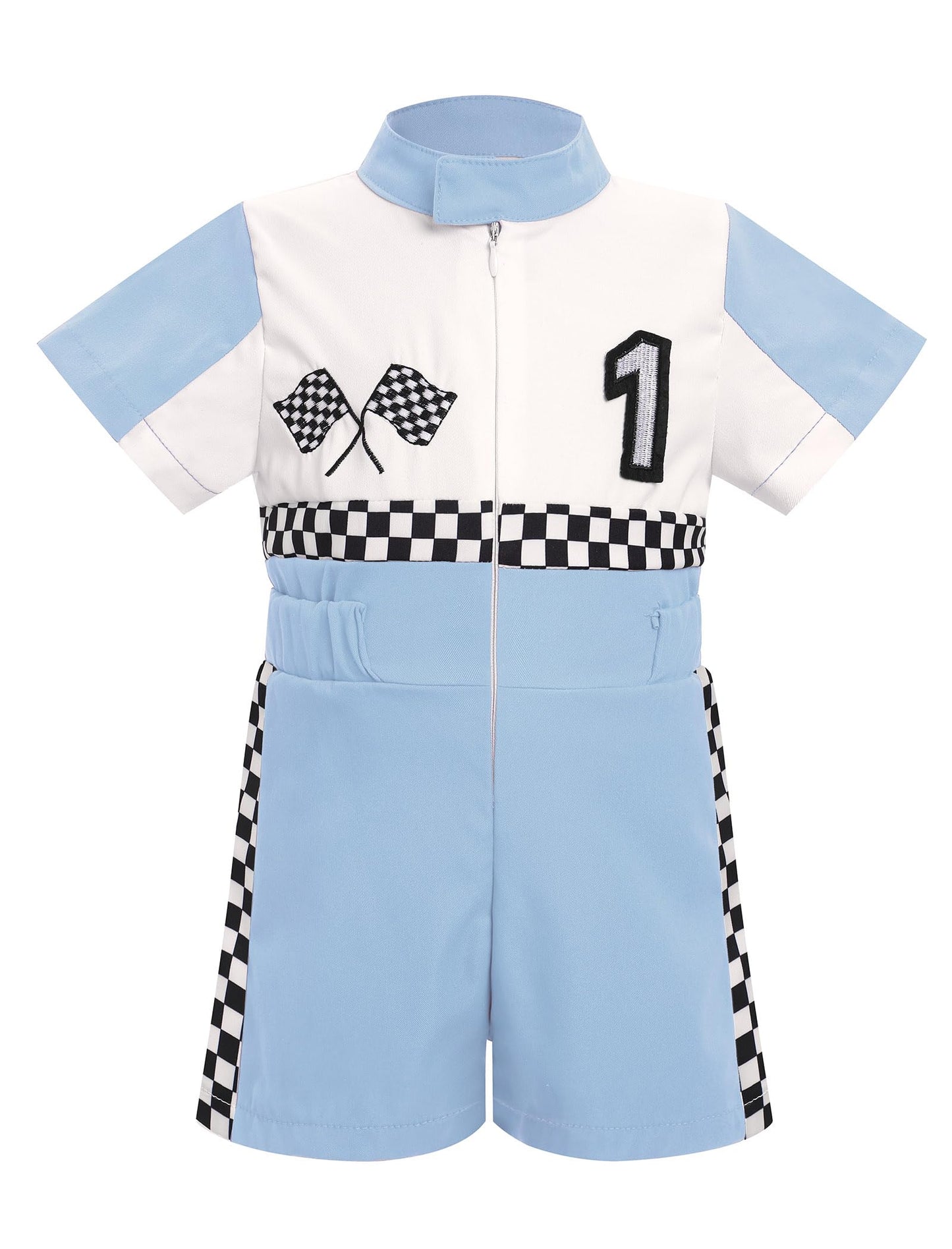 IDOPIP Baby Boys 1st 2nd Birthday Outfit Race Car Driver Romper Girls Boys Racer Jumpsuit One Piece Bodysuit Racing Suit Toddler Dress up Costume for Cake Smash Photo Shoot Blue 12-18 Months