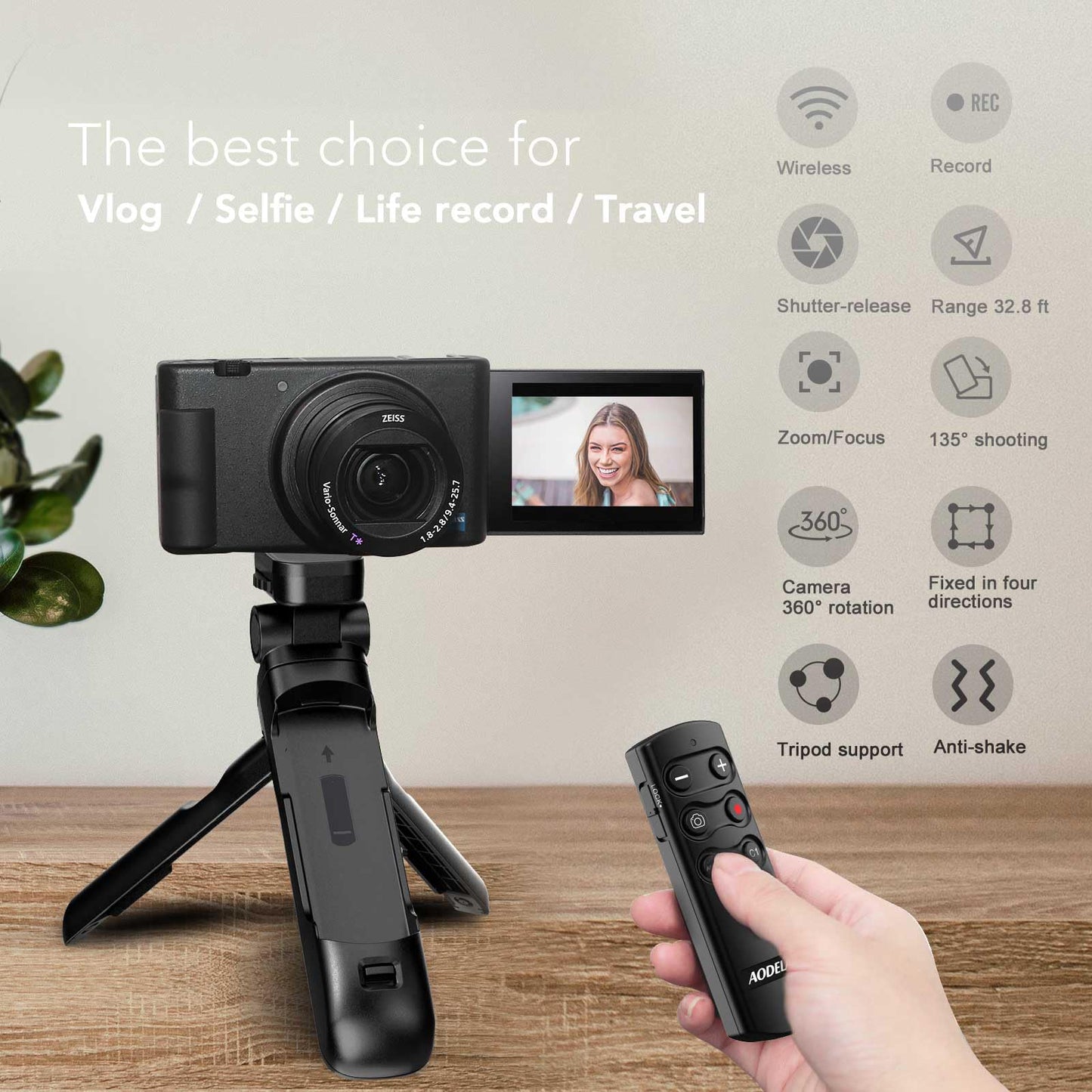 Wireless Camera Remote Control Shooting Grip Tripod - Shutter Release For Sony Zv-1, Zv-E10, A7 Iii, A6400, A7C, A7R Iii, A7R Iv
