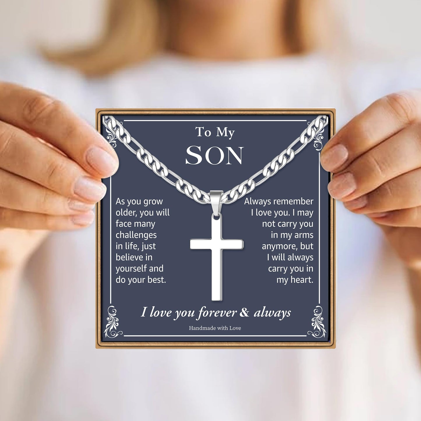 IEFLIFE Cross Necklace Gifts for Brother - Stainless Steel Silver Figaro Chain Cross Necklace for Men Brother Gifts from Sister Fathers Day Birthday Gift for Men Necklaces