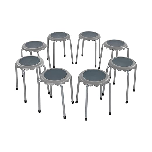 ECR4Kids Daisy Stackable Stool Set, Flexible Seating, Grey, 8-Piece