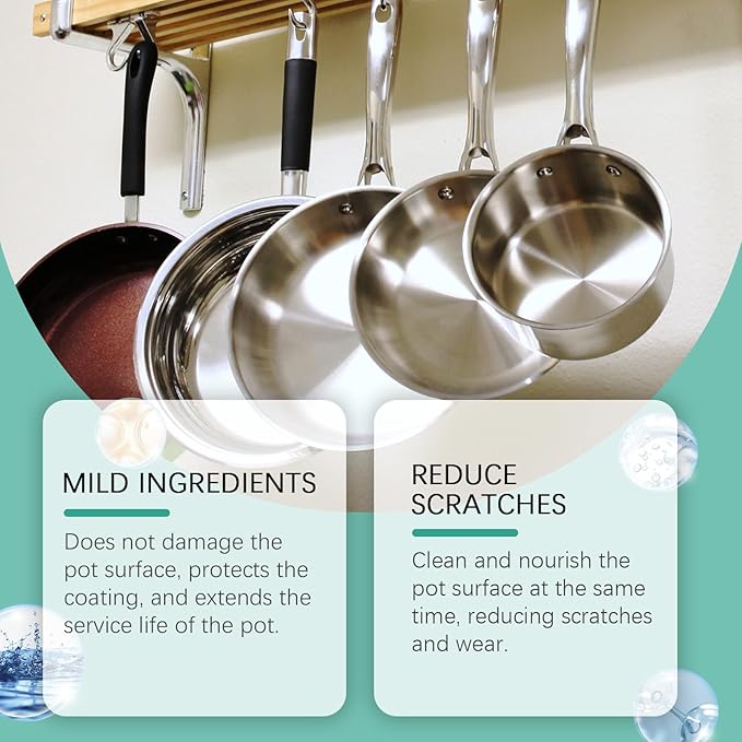 Liquid Pot and Pan Cleaner for Burnt On Food & Grease, 5 fl oz Tough Stove Top and Cookware Cleaner, Removes Stubborn Stains on Stainless Steel, Cast Iron, Copper Pots