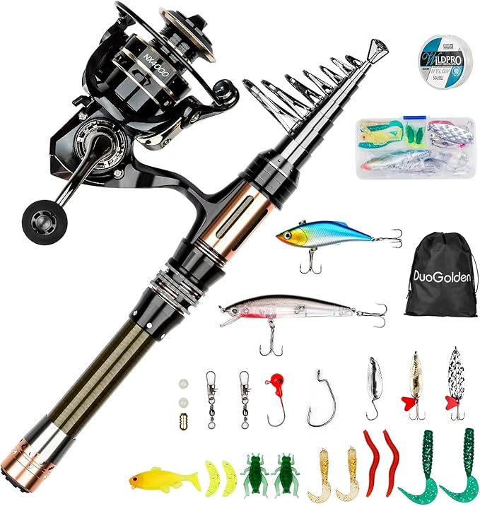 Fishing Pole Kit 6.89ft Carbon Fiber Telescopic Fishing Rod and Reel Combo with Spinning Reel Tackle Box Lures Hooks Line ...