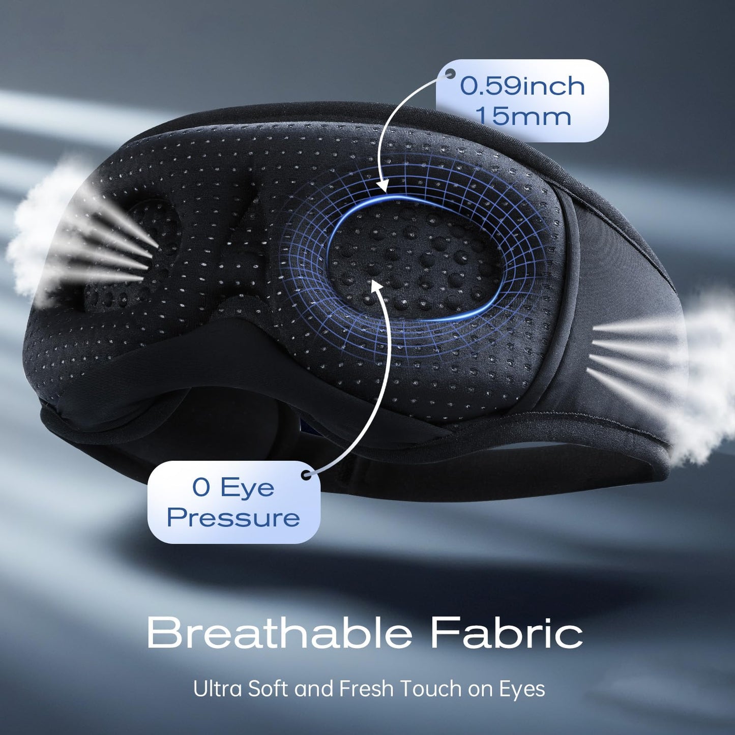 ZHENYEMEI 3D Sleep Mask with Bluetooth Headphones, Sleeping Headphones for Side Sleepers, Wireless Music Eye Mask with Ultra-Thin Stereo Speakers for Men, Women, Tech Gifts, Black