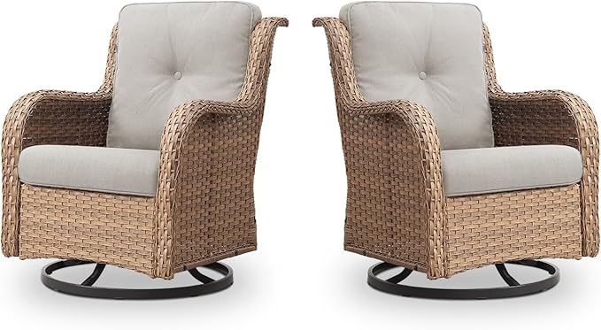 Belord Outdoor Swivel Rocker Patio Chairs - 360 Degree Swivel Glider Seating 350LBS Weight Capacity Wicker Rocking Chairs Set of 2 with Removable Cushion for Porch Balcony Deck, Yellow/Beige