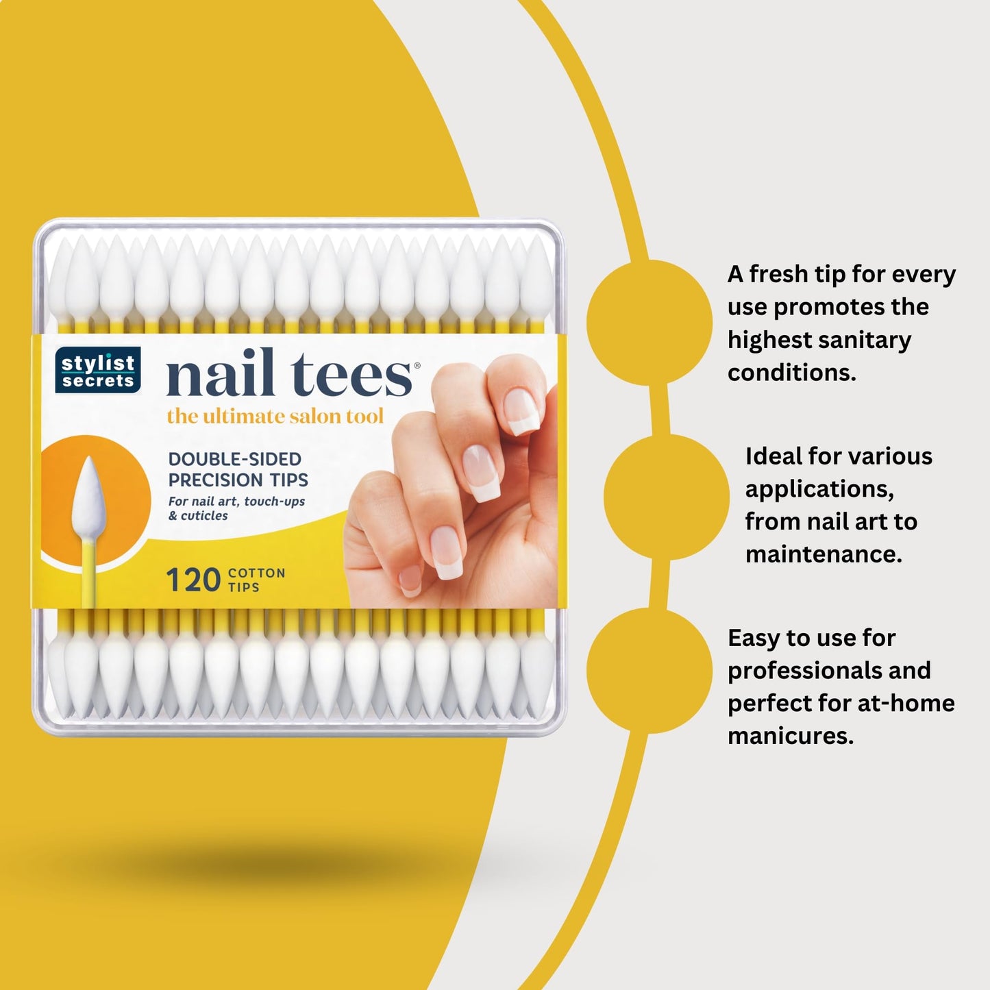 Fran Wilson NAIL TEES COTTON TIPS 120 Count - The Ultimate Nail Tool, Multi-Purpose Double-sided Swabs with Pointed Ends for Pre
