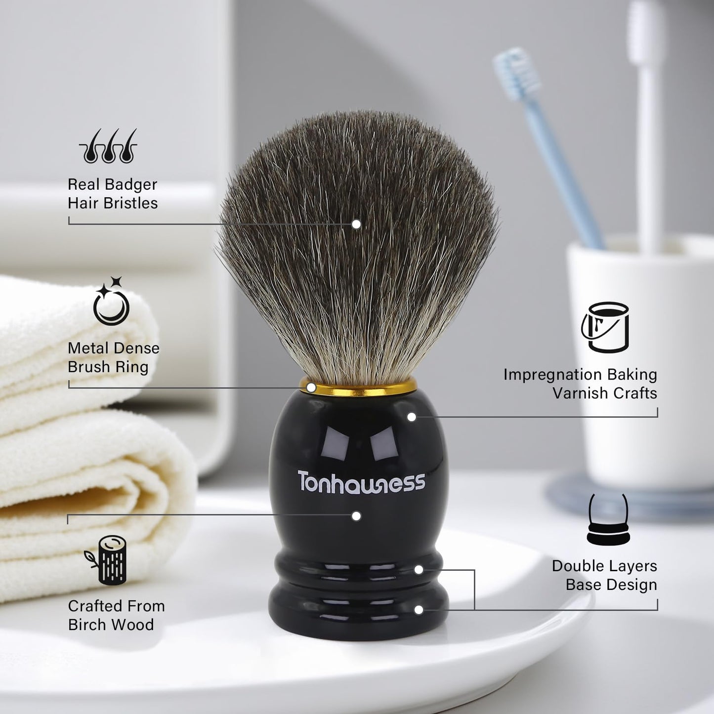 Shaving Brush Kit for Men, 3 in 1 Shave Brush Set Includes Pure Badger Hair Shaving Brushes, 3 Layers Stainless Steel Shaving Bo