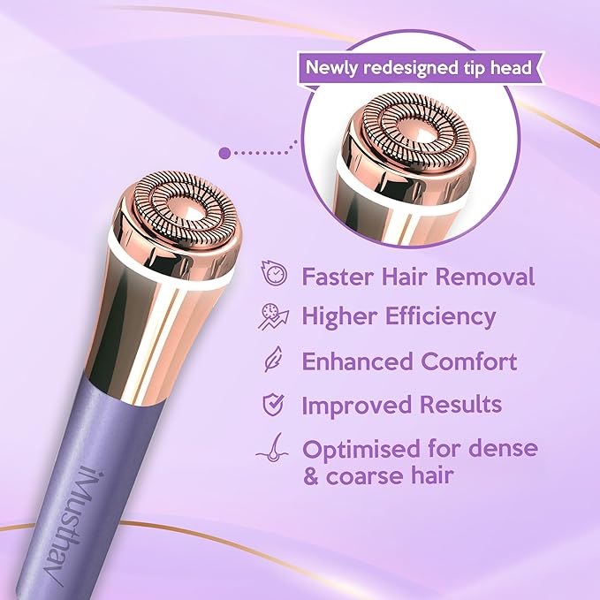Facial Hair Remover for Women – Painless 16mm Dual Ring Floating Head Blade, Portable, Electric Razor & Epilator for Flawless Face, Lips & Chin – with 18K Gold-Plated Head, 360° LED Light