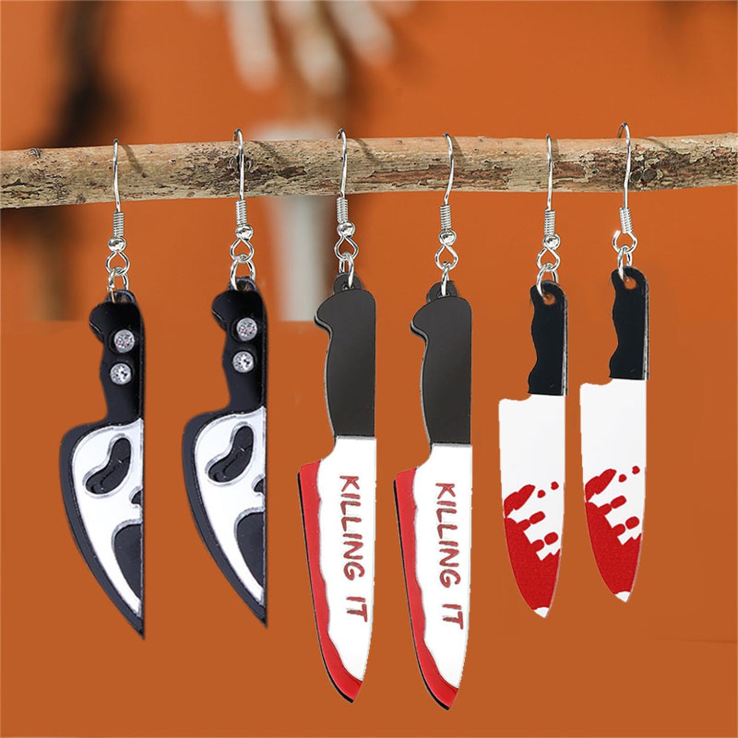 Horror Skeleton Knife Acrylic Dangle Drop Earrings for Women Punk Unique Gothic Earrings Gothic Knives Dangling Charm Funny Earring Hip Hop Halloween Jewelry Gifts (knife A)