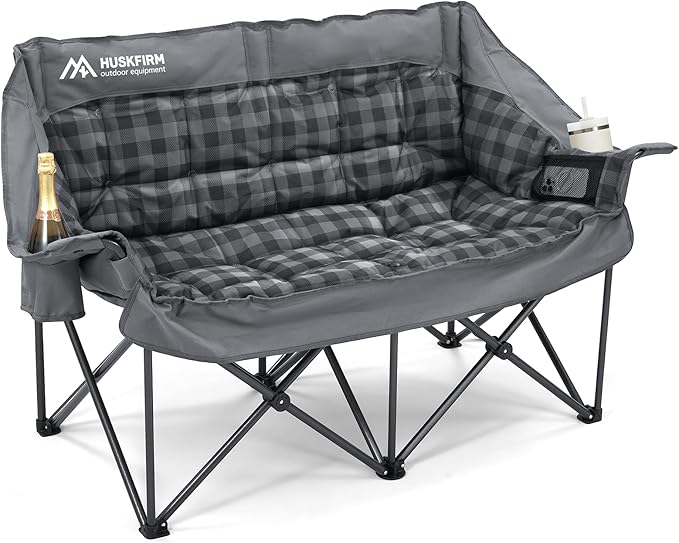 Double Camping Chairs Padded Loveseat Chair for 2 Person - Heavy Duty Oversized Camping Couch for Adults Outdoor Lawn Beac...