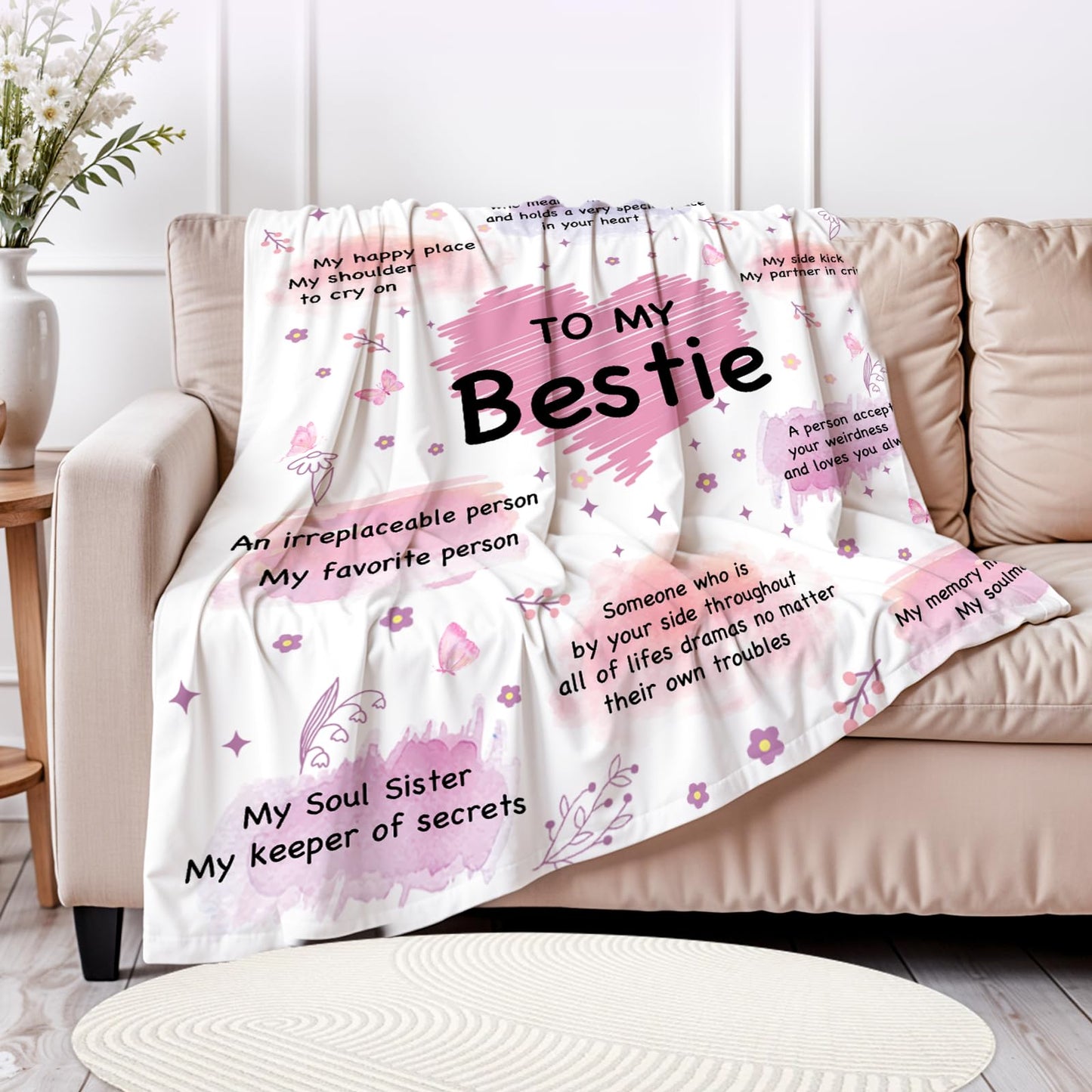 INXENG Best Friend Blanket - Bestie Gifts for Women Best Friend, Birthday Gifts for Women Friendship, Best Friends Birthday Gifts, Friendship Gift for Friends Female, Bestie Blanket, 50"x60"