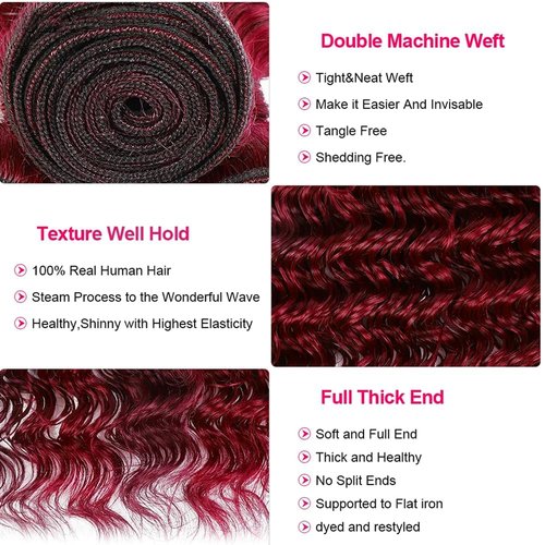 Giginger Brazilian Human Hair Bundles Burgundy 99J Deep Wave Human Hair Bundles 18 20 22 inch Wine Red Unprocessed Virgin Quick Weave Hair for Black Women