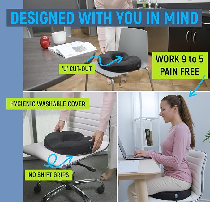 Deluxe Donut Pillow for Tailbone Pain Relief with Machine Washable Water Resistant Cover, Hemorrhoid Pillow for Sitting, Donut Cushion for Bed Sores, Pregnancy, Coccyx, Sciatica, Butt Pillows