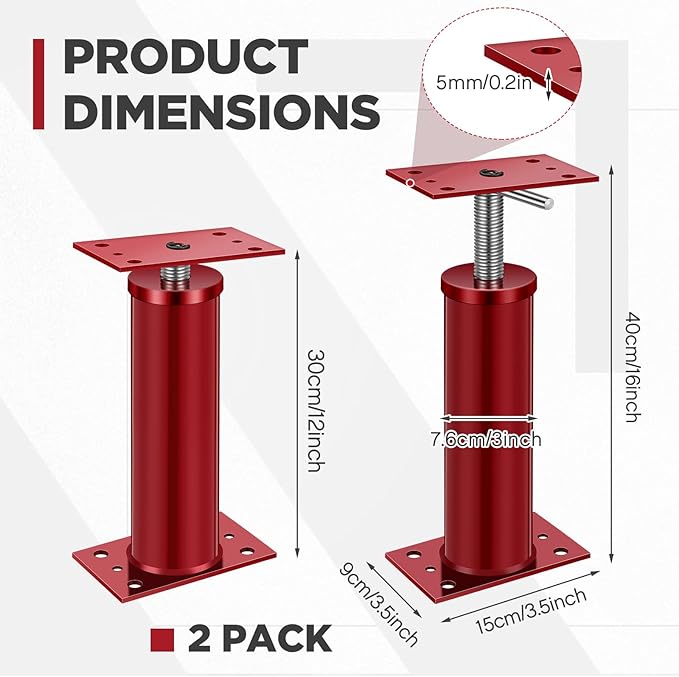 Yaocom 4 Pcs House Jacks for Leveling, Adjustable Jack Post 12"-16" Basement Floor Jack, Supports Stabilizer Screw Jacks for House Foundation, Stairs, Porches, Roof Beams, Load Capacity 11023 Lbs