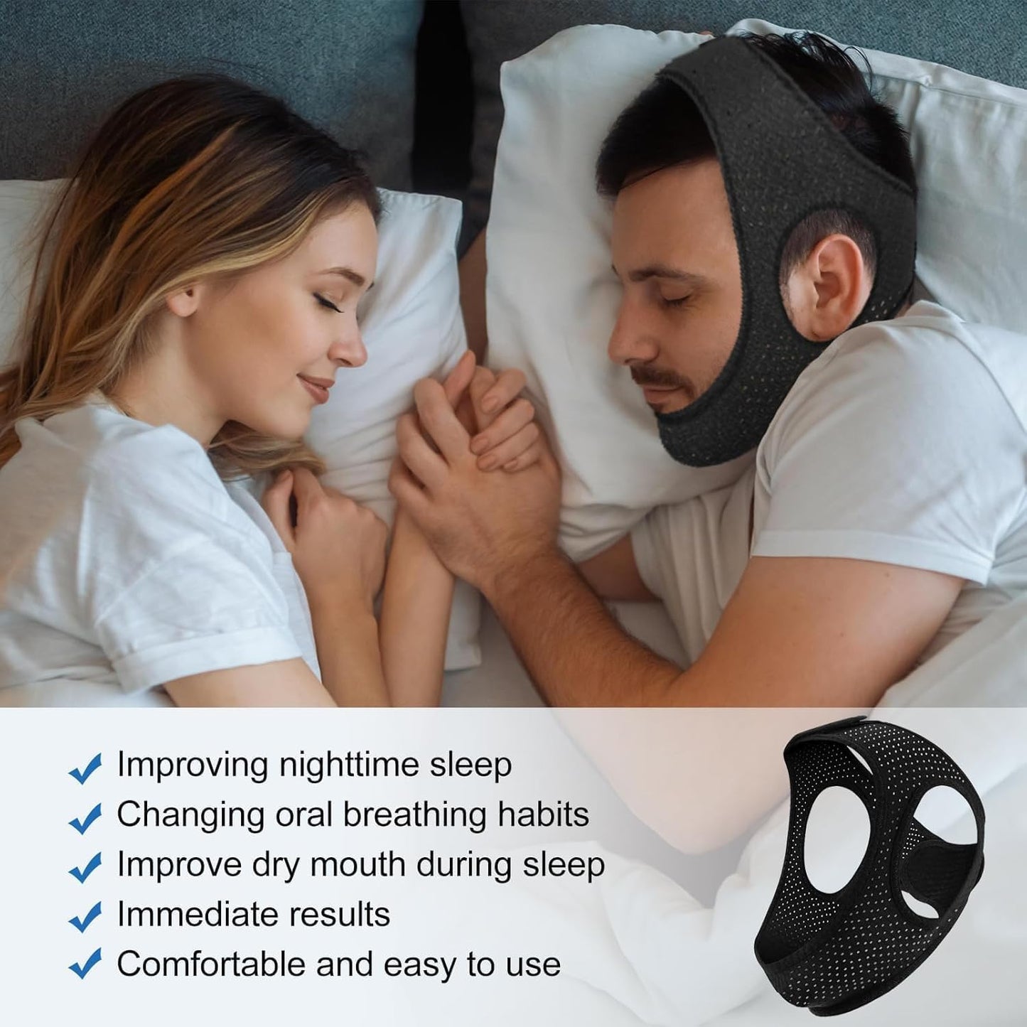 Anti Snore Chin Strap for Sleeping - Airflow Jaw Strap Adjustable & Comfortable - Effective Anti Snoring Devices- Stop Snoring Solution for Men & Women, Breathable and Reusable (Black)-123