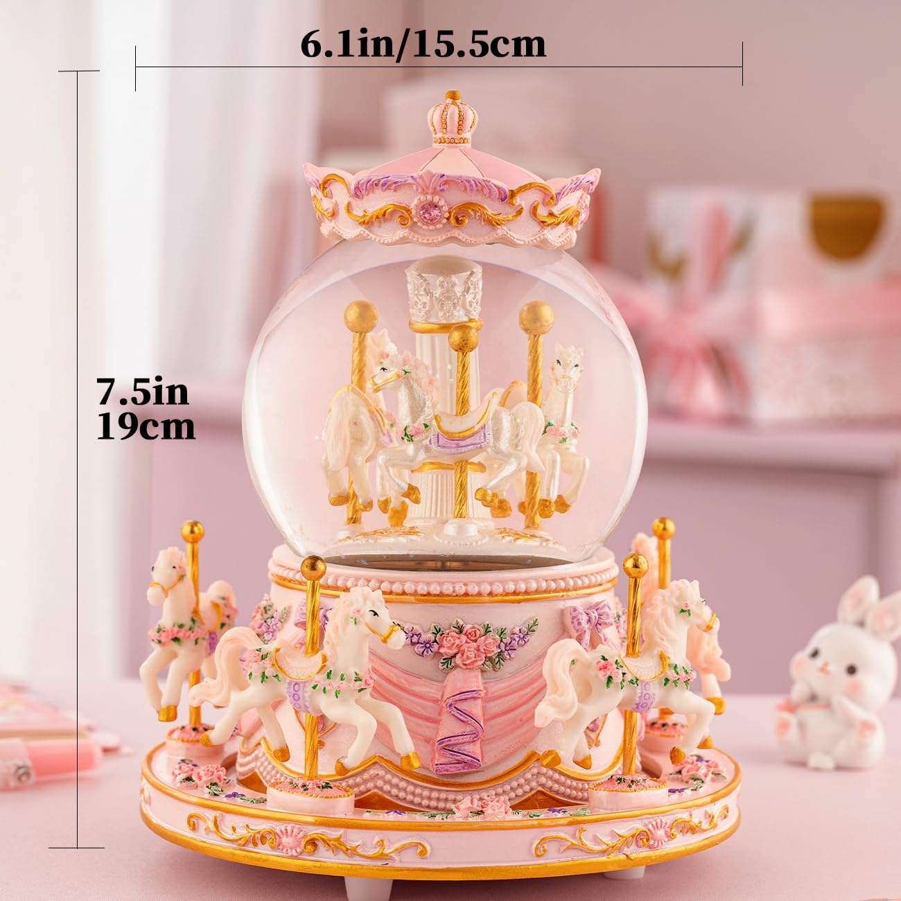 You are My Sunshine Snow Globe Music Box Daughter Birthday Gifts for Women Girls Friend Sister, Christmas Xmas Valentine Snow Globe Granddaughter Carousel Horse Music Box Gifts