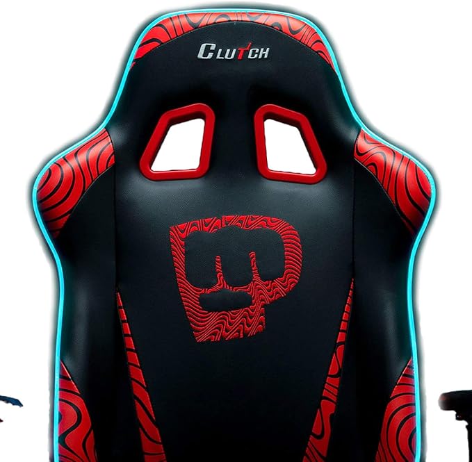 Clutch Chairz Throttle Series Pewdiepie Edition LED Gaming Chair - Premium Ergonomic Design, Lumbar and Head Support Pillows - Black/Red