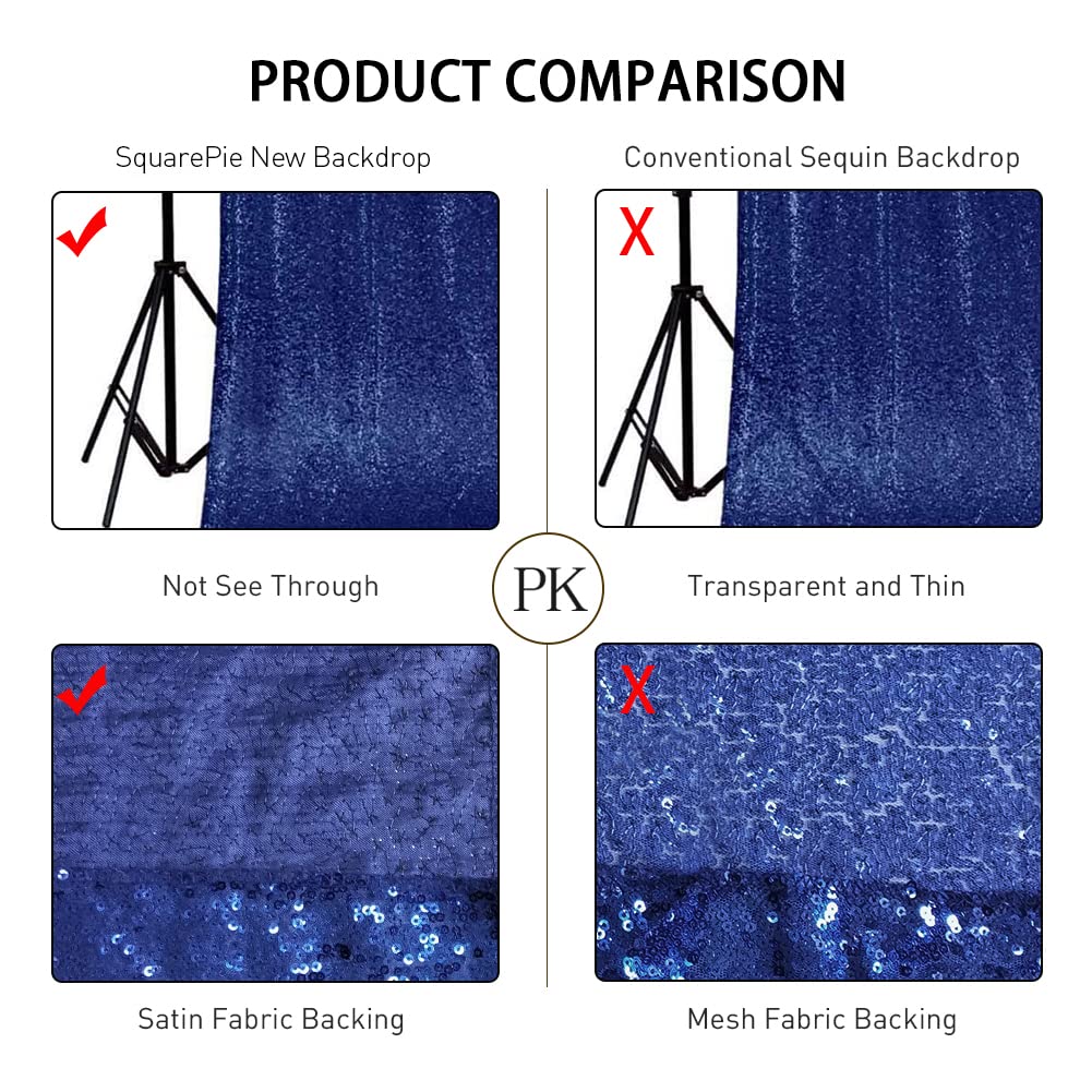 SquarePie Sequin Backdrop Curtain Not See Through Thick Background for Party 5FT x 7FT Navy Blue