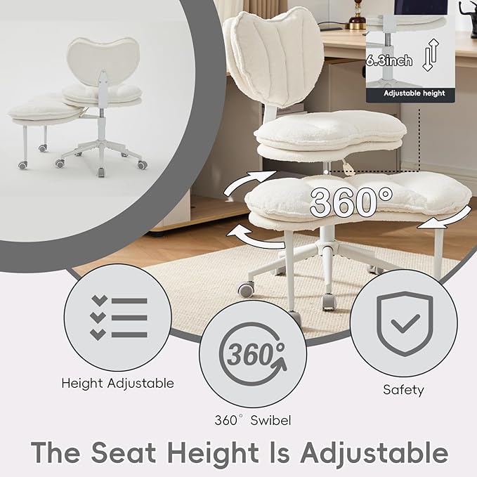 Meditation Chair with Wheels, Ergonomic Criss Cross Chair, Adjustable ADHD Floor Sitting Chair, Swivel Cross Legged Office Chair with High Back, Kneeling Posture Chair, Comfortable Fabric（Beige）