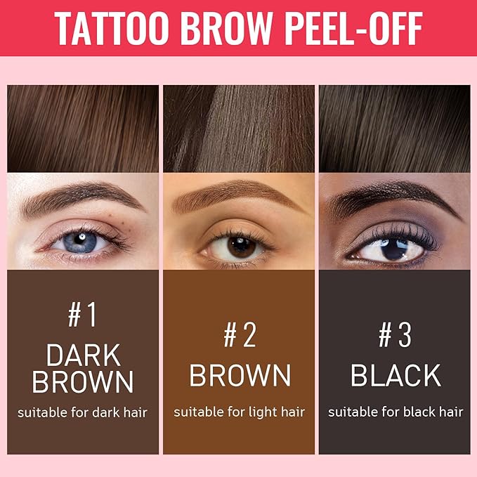 Peel Off Eyebrow Gel Kit,3PCS Easy Tattoo Brow Peel Off Gel for Women,Waterproof,Sweatproof,Natural Brows Color,For Fuller & Defined Looking Brows,DIY at Home(Brown+Darkbrown+Balck)