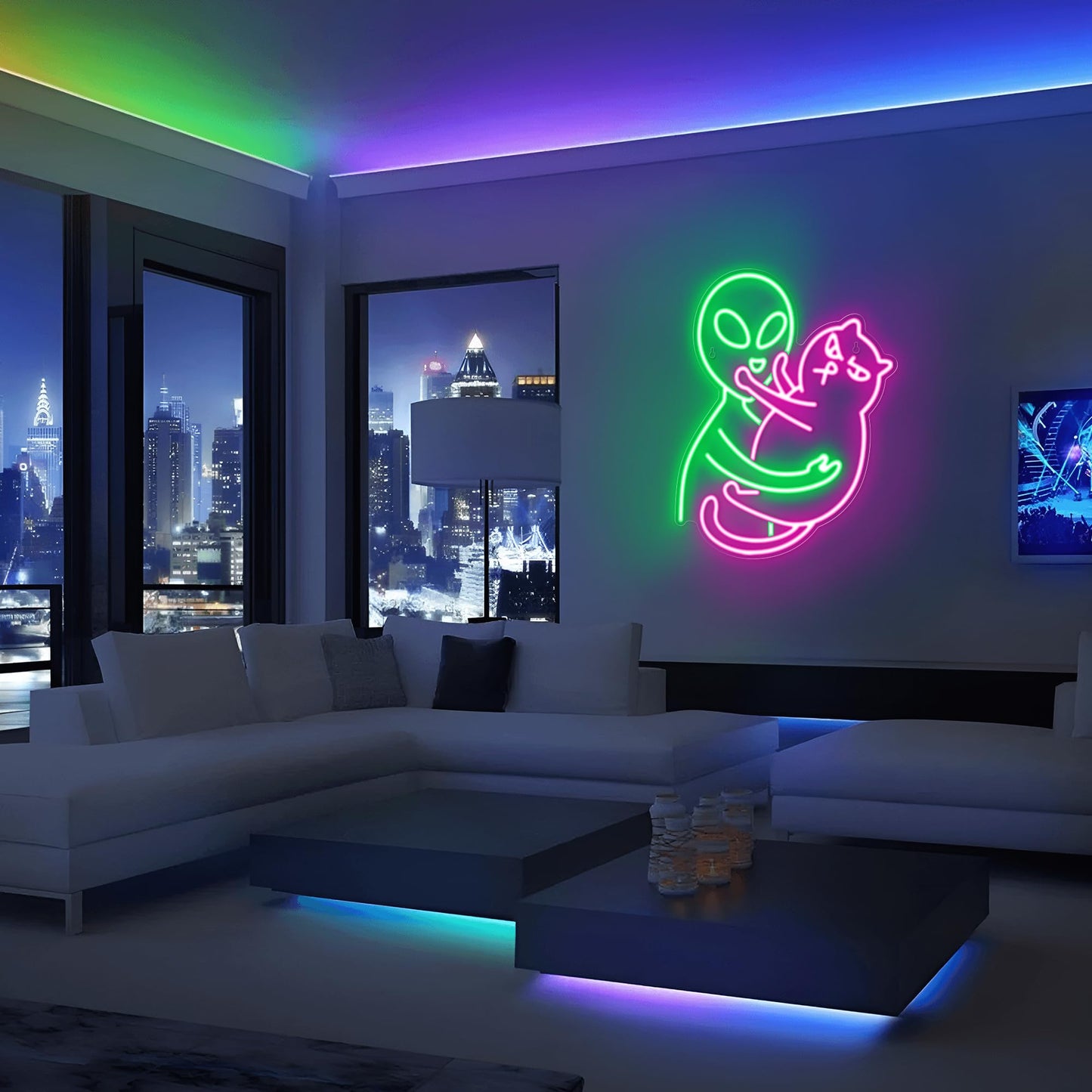 Kavaas Alien Cat Neon Sign, Green Alien Petting Cat LED Light for Game Room, Party, Bar, Man Cave Decor | Alien Neon Light Wall decor - Best Gifts for Alien Fans, Teenage Boys, Kids