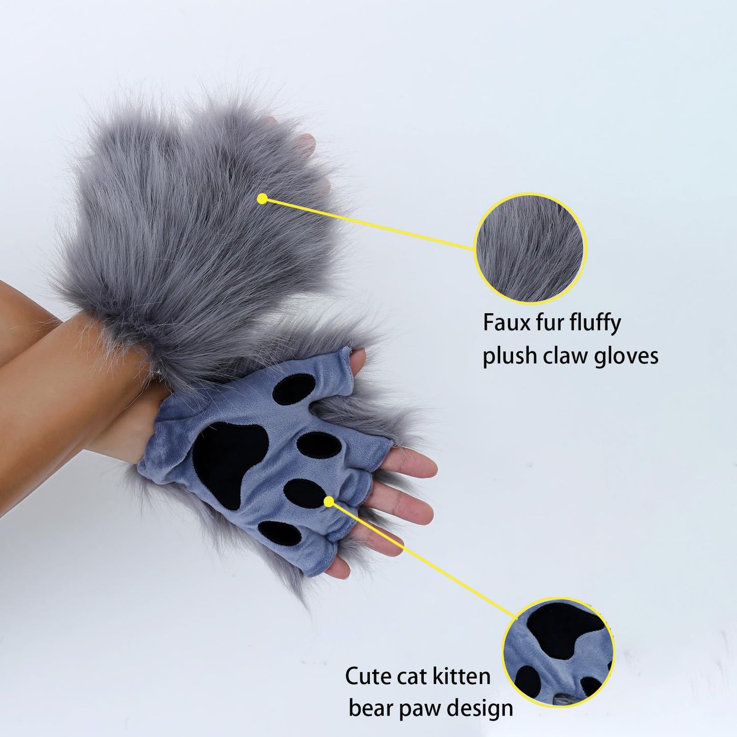 Adolala Faux Fur Fox Tail Cat Wolf Cosplay Costume Set Plush Mask Fluffy Paw Gloves Halloween Christmas Party for Girls Women