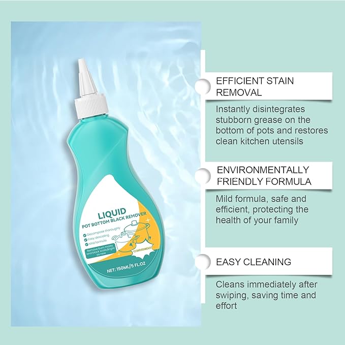 Liquid Pot and Pan Cleaner for Burnt On Food & Grease, Tough Stove Top and Cookware Cleaner, Removes Stubborn Stains on Stainless Steel, Cast Iron, Copper Pots - 5 Fl oz