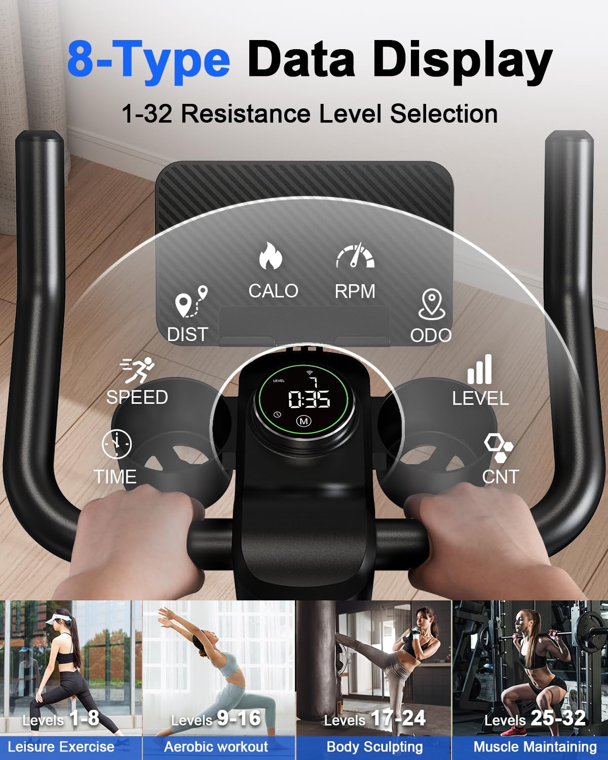 Superun Exercise Bike, Stationary Bikes for Home with Brake Pad, Low Noise Spin Bike with 300LBS Weight Capacity, Indoor Cycling for Home Gym with Pad Mount LCD Monitor and Cup Holder