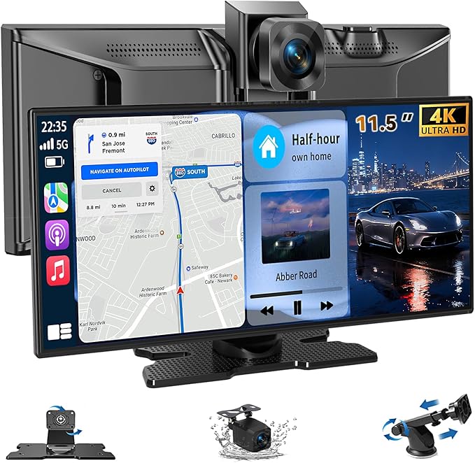 Largest 11.5''Carplay Screen for Car, Wireless A-pple Carplay & Android Auto Car Stereo Touchscreen with 4K Dash Cam and 1...