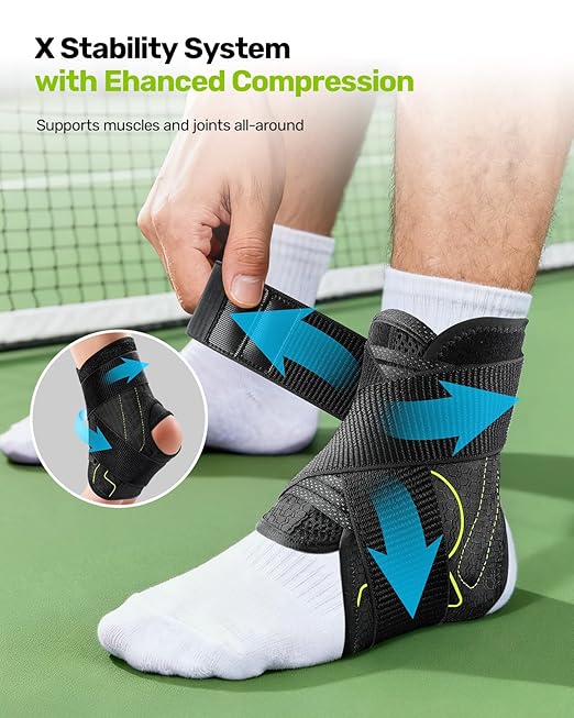 Rakiie Quick Lace Up Ankle Brace with 2 Metal Support Stays, Breathable Stabilizer for Sprained Ankle, Slim Fit Ankle Support for Men & Women, Sports, Running, Basketball (Green, L)