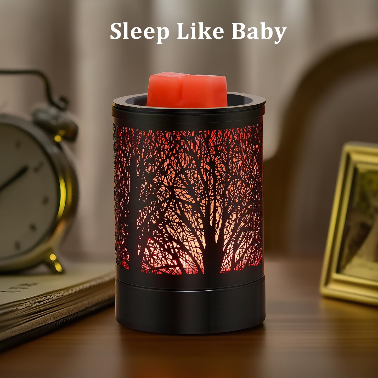 Enaroma Fragrance Wax Melts Warmer with 7 Colors LED Changing Light Classic Black Forest Design Scent Oil Candle Warmer