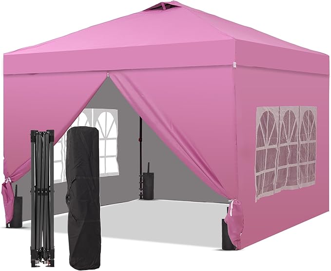 GDY 10x10 Pop Up Canopy Tent with 4 Sidewalls, Easy Set up with One Push Lift Outdoor Silver Coated Beach Gazebos, Carpas ...