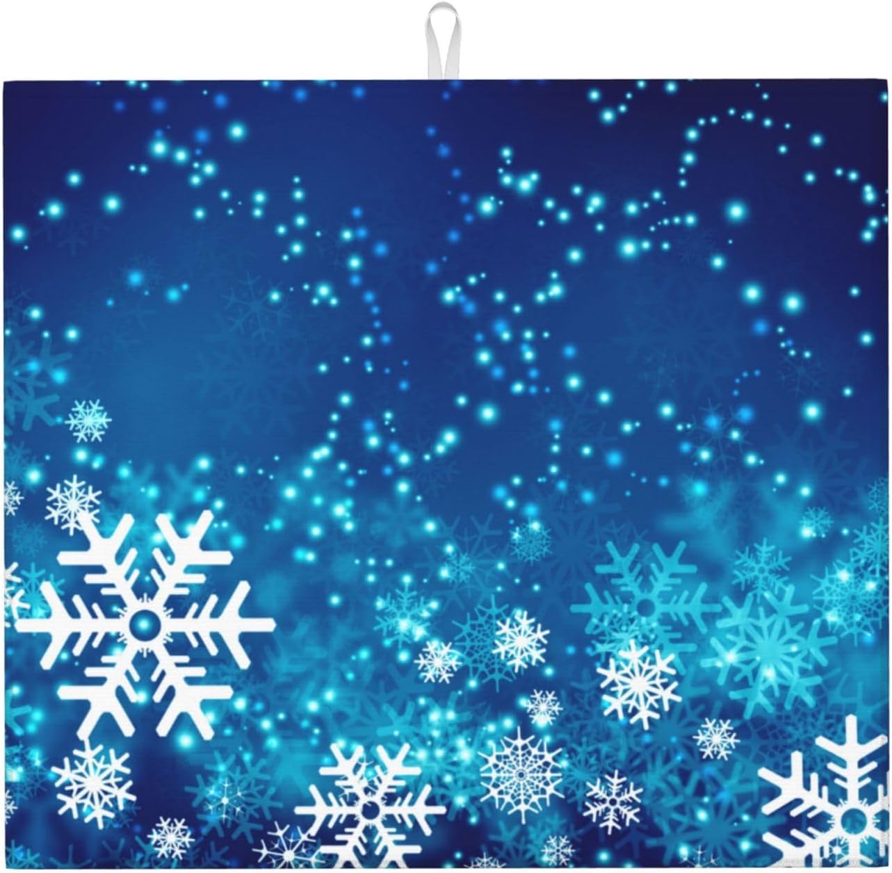 Dish Drying Mat Christmas Snowflake Blue Xmas Winter for Kitchen Counter Absorbent 16x18 Inch Microfiber Dishes Plate Glass Dry Draining Pad Reversible Washable