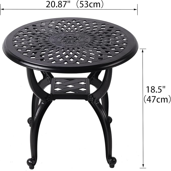 WILOUNGE Cast Aluminum Outdoor Side Table,Small Patio Table,Outdoor Coffee Tables for Patio,Garden,Balcony, for All Weather (Black, Round)