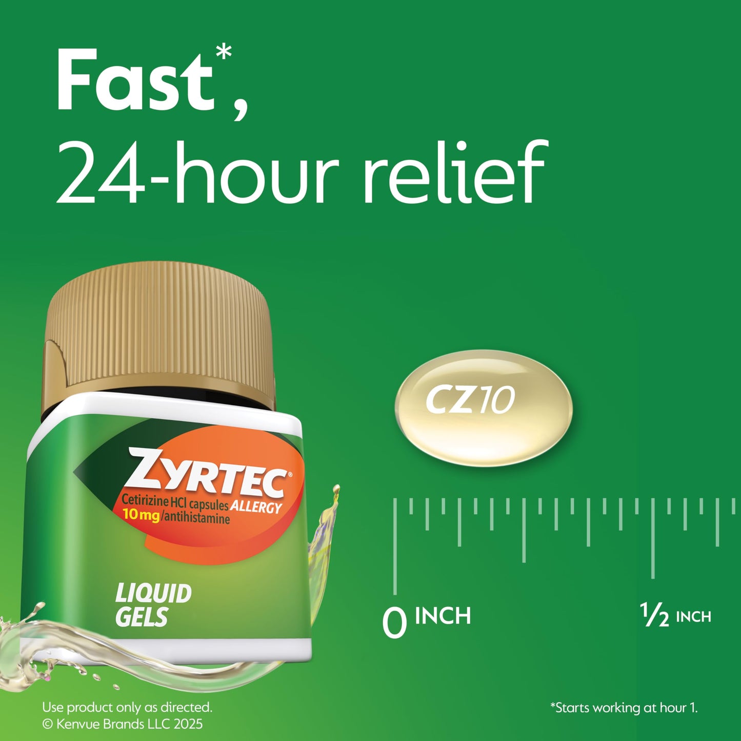 Zyrtec 24 HR Indoor & Outdoor Allergy Liquid Gels Capsules, Cetirizine HCI Antihistamine, 40 ct