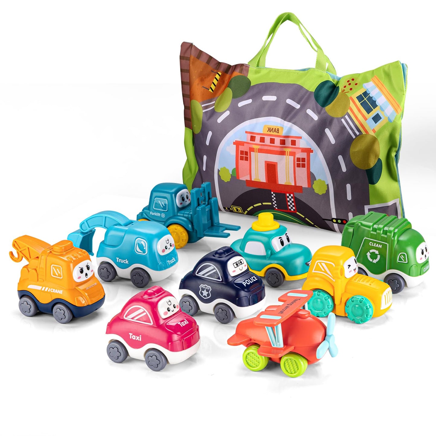 ALASOU 9 PCS Baby Cranes Car Toys with Playmat/Storage Bag|1st Birthday Gifts for Toddler Toys Age 1-2|Baby Toy for 1 2 Year Old Boy|1 2 Year Old Boy Birthday Gift for Infant 12 18 Months
