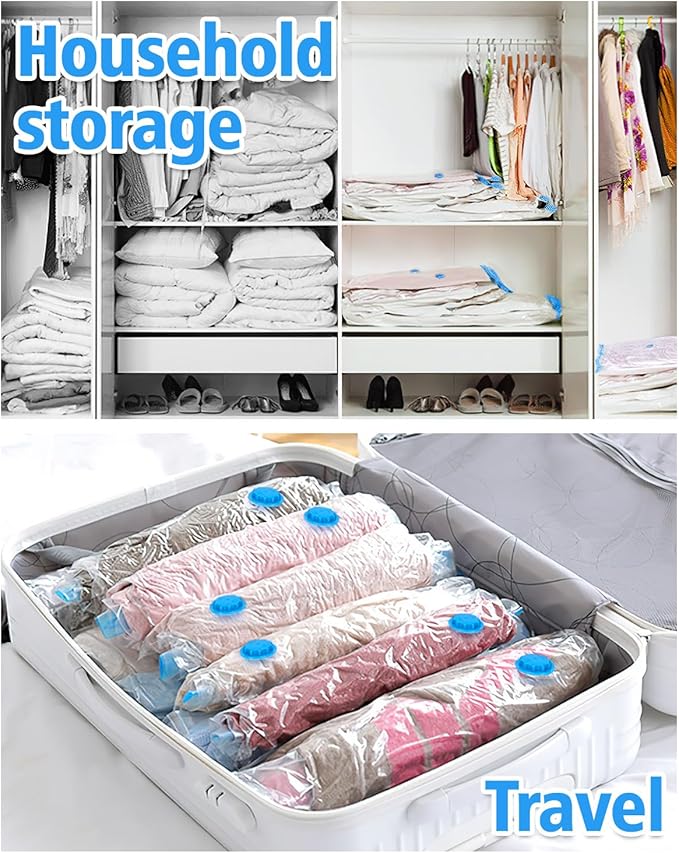 Jumbo Vacuum Sealed Bags 12 Pack - Space Saver Compression Bags for Travel with 1 Electric Pump