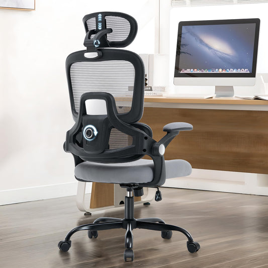 ACFOUL Ergonomic Office Chair, Mesh Desk Chair with 2D Adjustable Lumbar Support – Relieve Back Pain for Long Workdays Sitting, High Back with 3D Headrest & Armrests for Home Office Comfort, Dark Gray