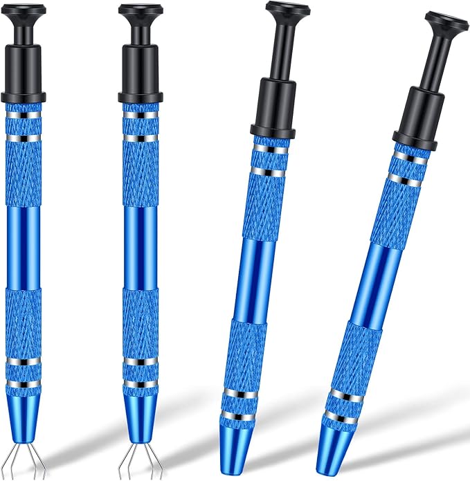 Mudder 4 Pcs 4 Claw Pearl Grabber Jeweler's Pick up Tool 4 Prongs Stainless Steel Piercing Ball Grabber for Small Parts Diamond Ic Chip Electronic Components Nail Clamping Gem(Blue)