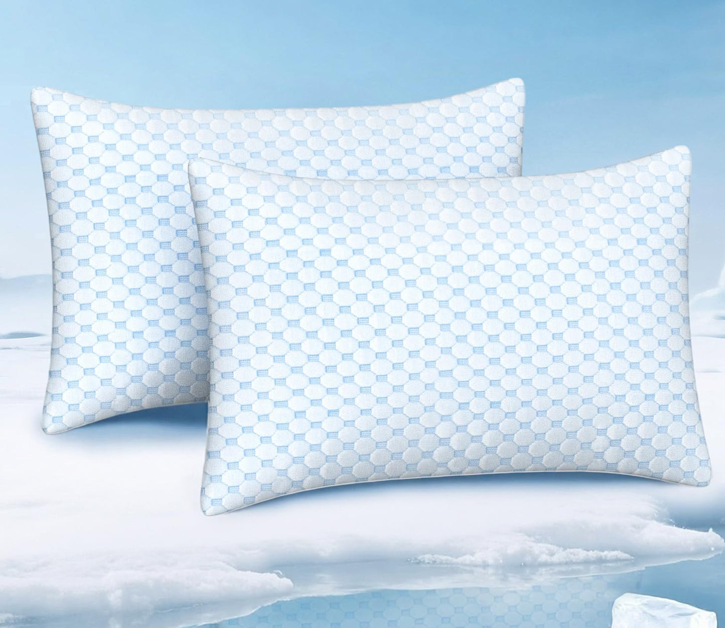 Favocama Cooling Pillow for Sleeping, Shredded Memory Foam Pillows Queen Size Set of 2, Double Sided Cooling Bed Pillows for Hot Sleepers, Side Back and Stomach Sleepers