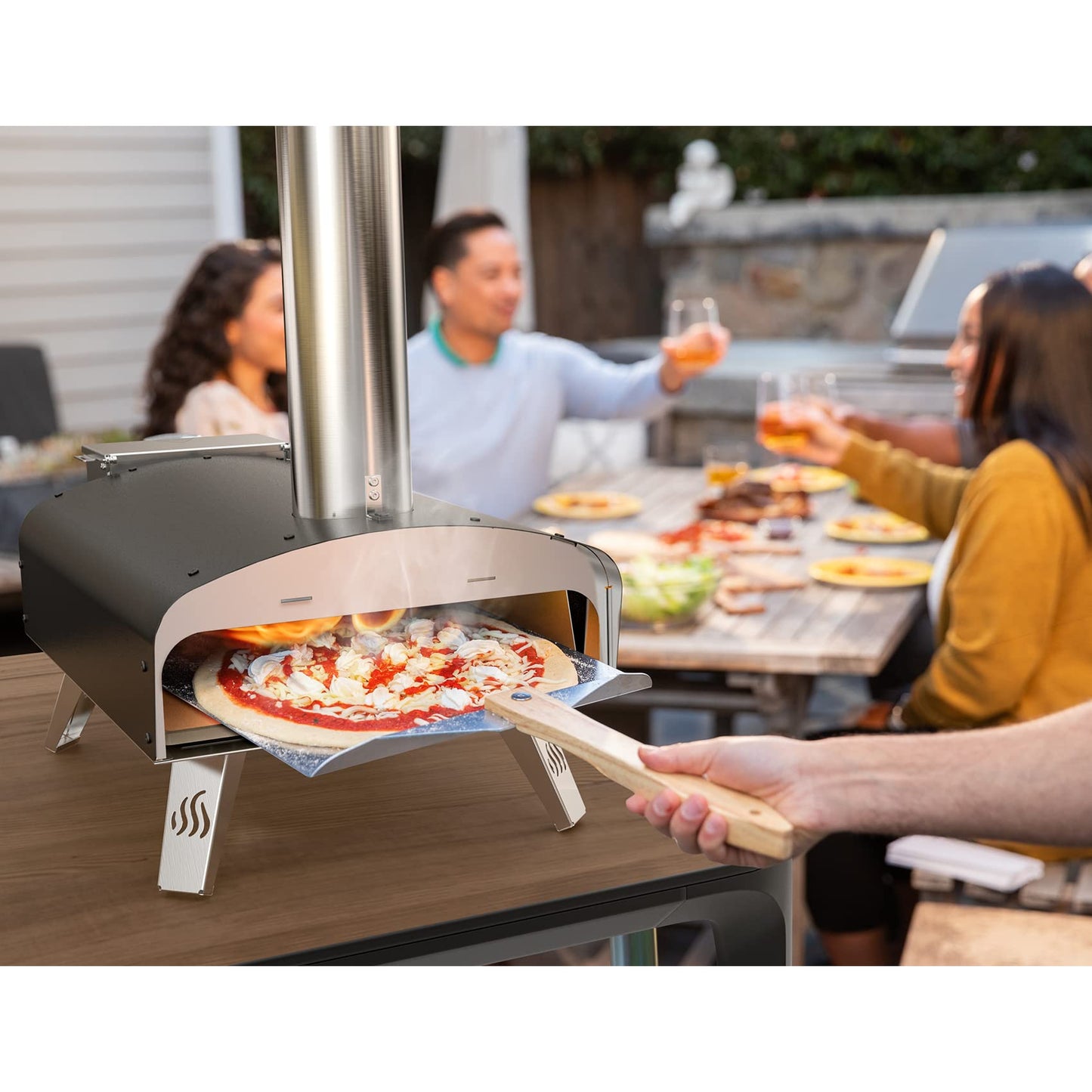 Mimiuo 12" Outdoor Wood Pellet Pizza Oven, 34.8 lbs Heavy Duty Stainless Steel Pizza Stove - 60 Second Pizza, Includes 13" Square Stone Foldable Peel & Cover - Portable for Backyard Camping