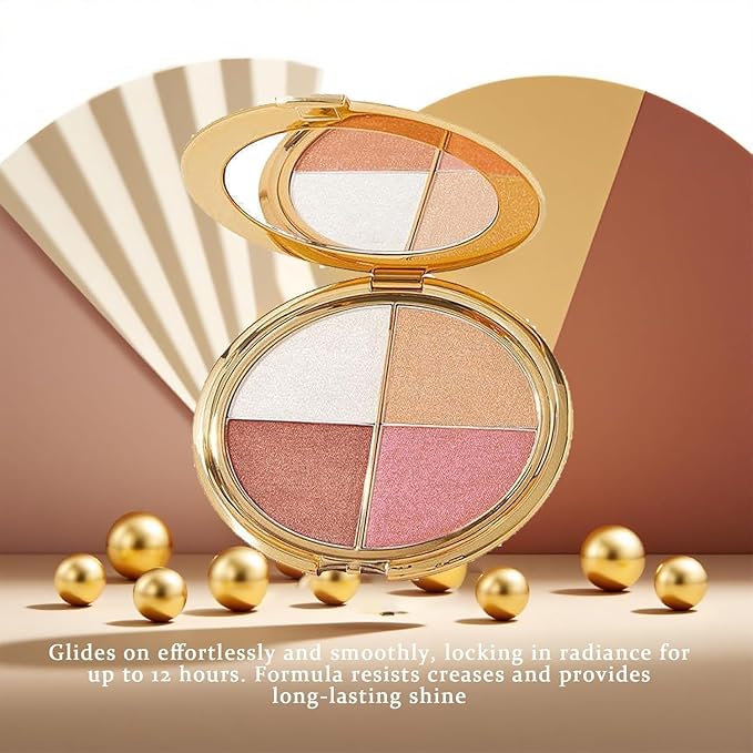 Eye & Cheek Palette - Eyeshadow and Highlighter Makeup (with Detachable Brush), Makeup Palettes Contour Kit, Shimmer Glow Face Highlighter Palette for Women Face, Natural Glow Contour Powder ((2pcs))