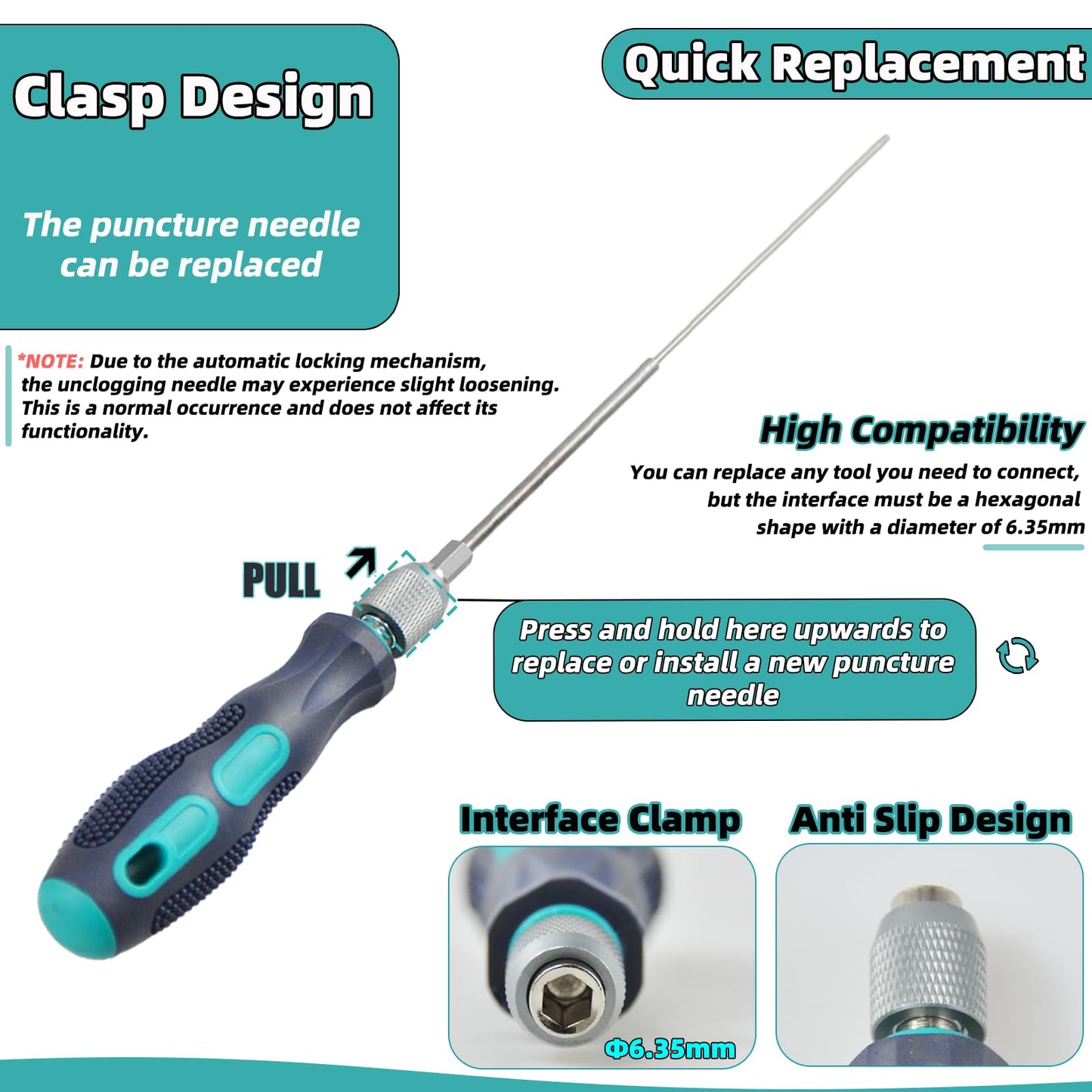 Clog Poke 3D Printer Accessories, Φ1.7mm L200mm Prolong Throat Piercing Needle Tool for Any 1.75mm Nozzles, 3D Printer Nozzle Cleaning Kit, Removable Needle, Reuse The Handle