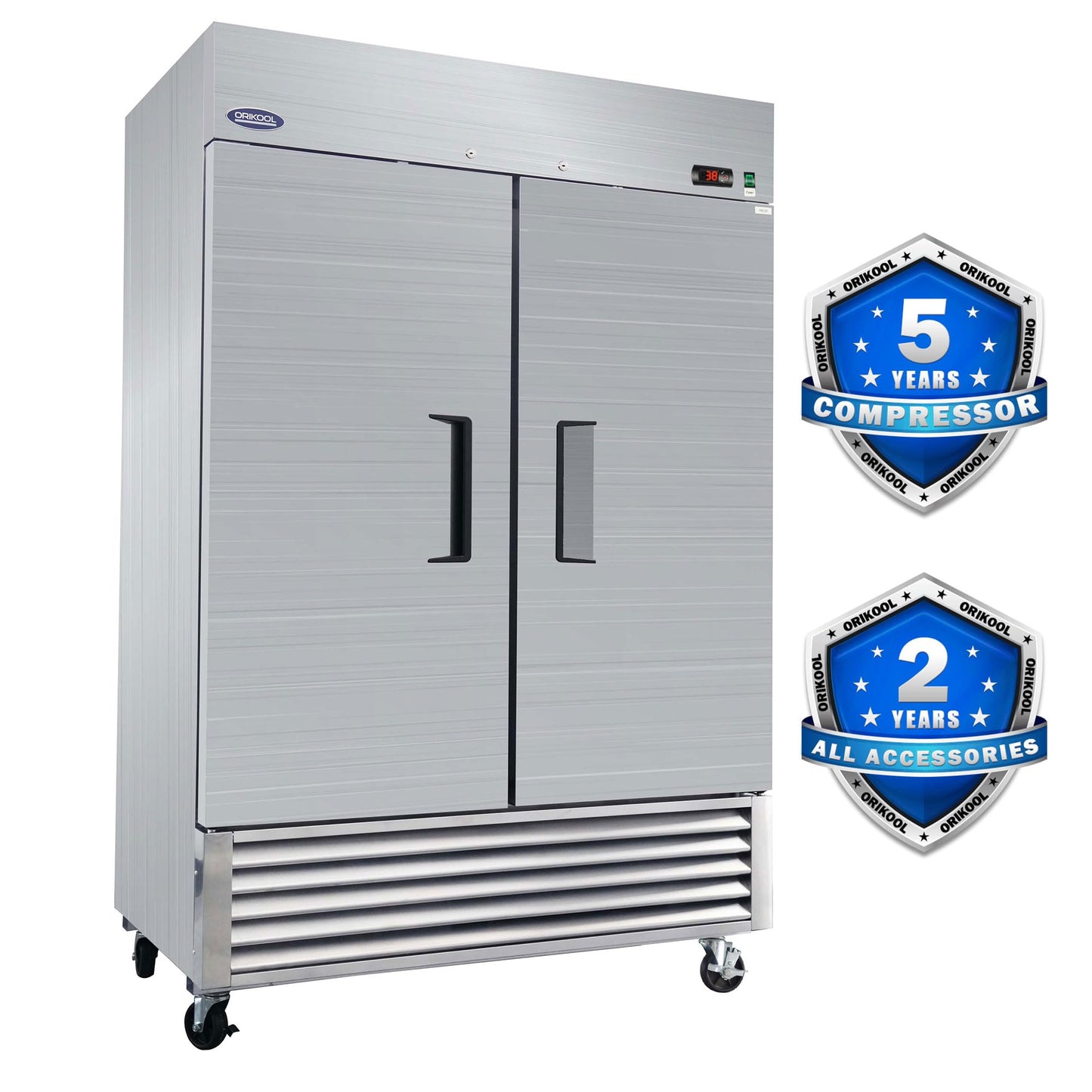 ORIKOOL 54" W Commercial Reach-In Upright Refrigerator - Double Doors Stainless Steel Fridge, 49 Cu.ft Capacity, 6 Adjustable Shelves, Auto Defrost, Digital thermostat control, LED Lighting